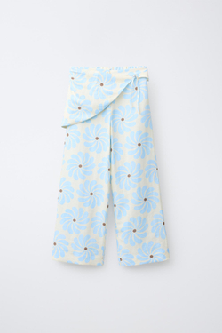 ZARA БРЮКИ WIDE LEG С ОТСТЕГИВАЮЩИМСЯ ПАРЕО, ЭКРЮ/СИНИЙ
