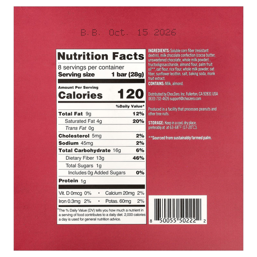 ChocZero, Bestie Candy Bar, батончики с молоком, карамелью и песочным печеньем, 8 батончиков в индивидуальной упаковке, 28 г (1 унция) каждый
