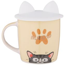 КРУЖКА LEFARD КОТОМАНИЯ С СИЛ. КРЫШКОЙ, 11,5/8,5*9СМ 400МЛ
