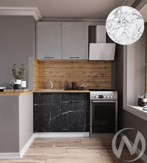 Кухня Мэйбл 1.0м (корпус белый/мрамор лайт; мрамор дарк) 26мм мрамор итальянский