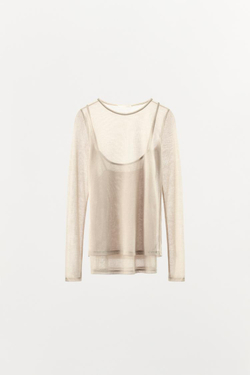 ZARA ФУТБОЛКА С ДВОЙНЫМ ЭФФЕКТОМ ИЗ МЯГКОЙ ТКАНИ, ПЕСОЧНЫЙ МЕЛАНЖ