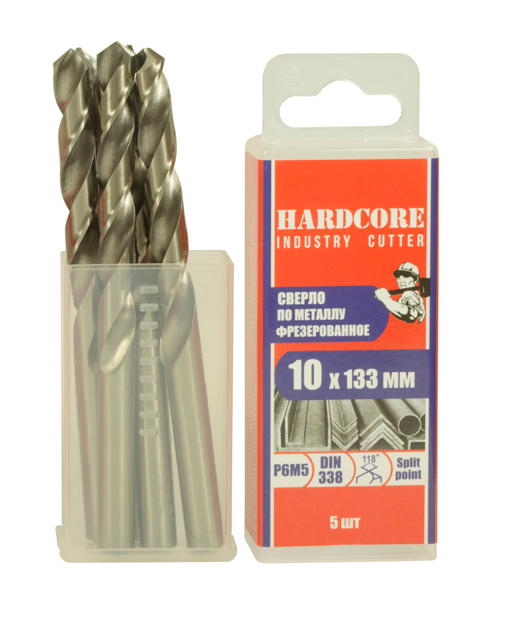 Сверло по металлу фрез. Р6М5 10.0х133мм 5 шт/уп "Hardcore" Industry cutter
