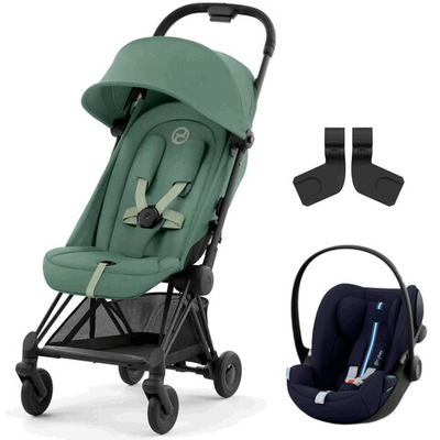 Коляска Cybex Coya Matt Black Frame Cloud G i-Size Ocean Blue Plus Leaf Green с дождевиком