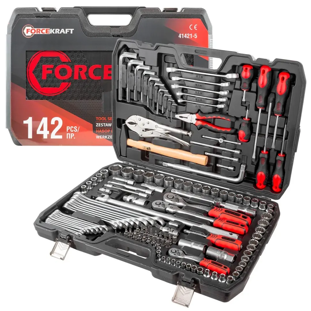 Набор инструментов 142пр. 1/4'', 3/8'', 1/2''(6гр.)(4-32мм) FORCEKRAFT FK-41421-5