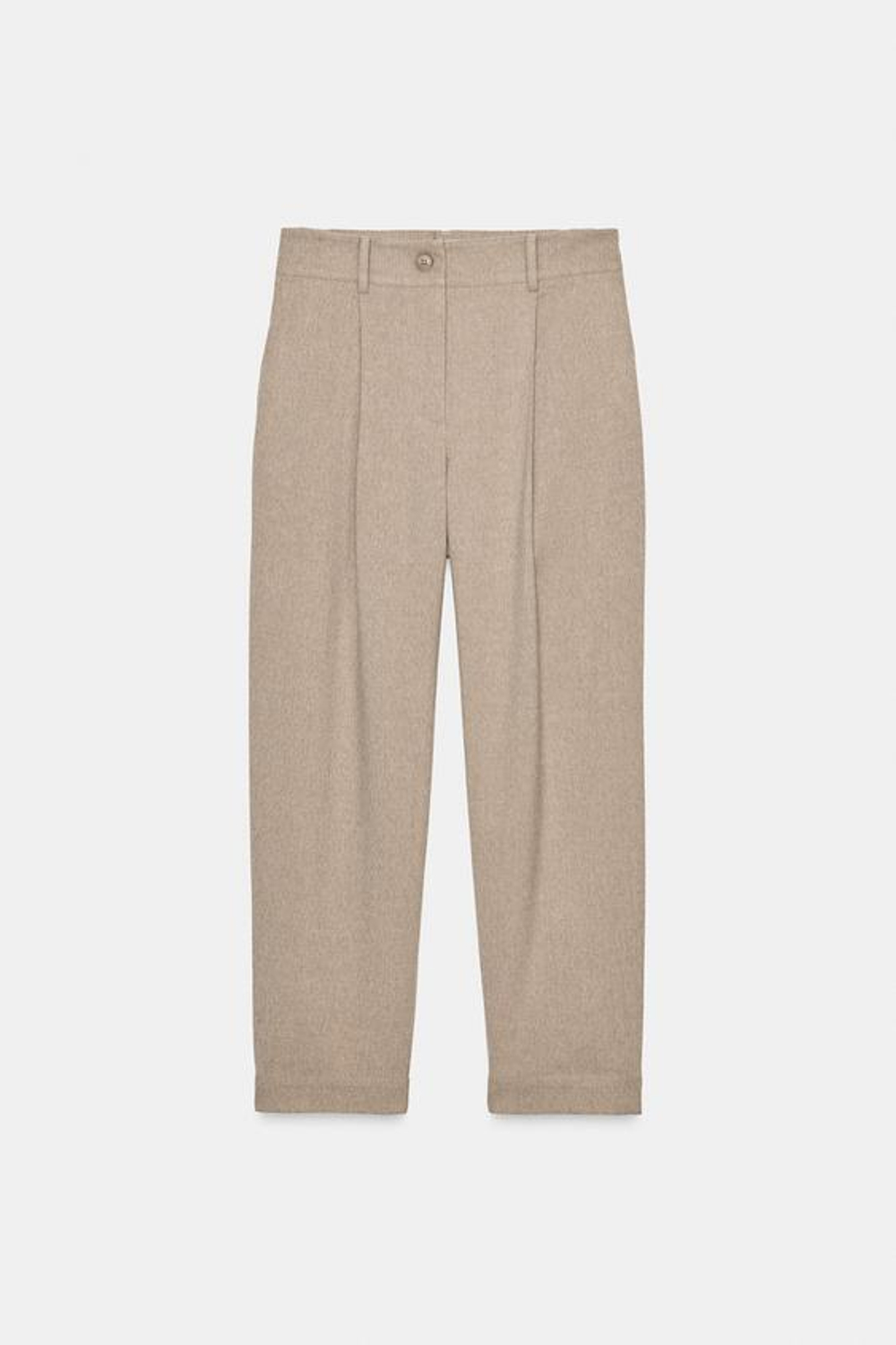 ZARA БРЮКИ С ЗАЩИПАМИ И ЭЛАСТИЧНЫМ ПОЯСОМ СЗАДИ, ПЕСОЧНЫЙ