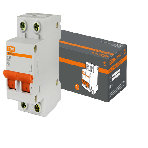 TDM Автоматический выключатель ВА47-63 2P 63А 4,5кА х-ка С SQ0218-0016