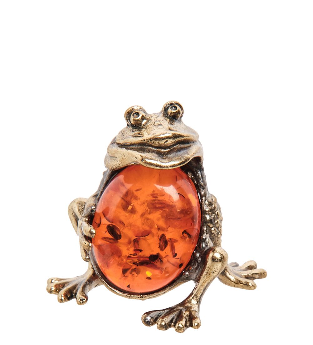 AM- 435 Фигурка «Лягушка» (латунь, янтарь)