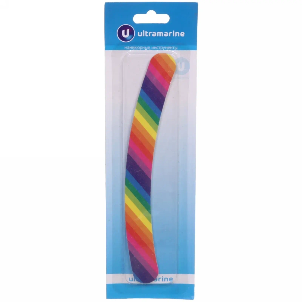 Пилка для ногтей наждачная на блистере бумеранг «Ultramarine», цвет радуга,17,5*2см✦