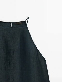 Massimo Dutti Топ из смесового льна с открытой спиной, зеленый