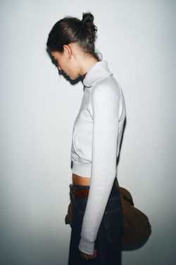 ZARA ТОЛСТОВКА ИЗ ФЛИСА НА МОЛНИИ, СЕРЫЙ МЕЛАНЖ