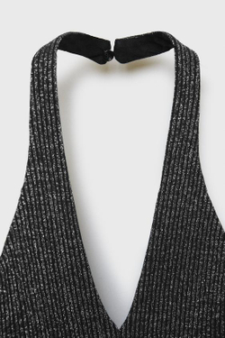 ZARA МЕРЦАЮЩИЙ МЕРЦАЮЩИЙ ТОП С ГОРЛОВИНОЙ ХАЛТЕР, СЕРЕБРЯНЫЙ