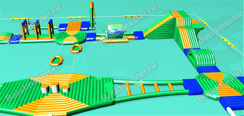 Коммерческий надувной аквапарк на воде «Водный мир без границ» 40×38×5 м