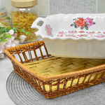 Блюдо прямоугольное в плетеной корзине Розочки