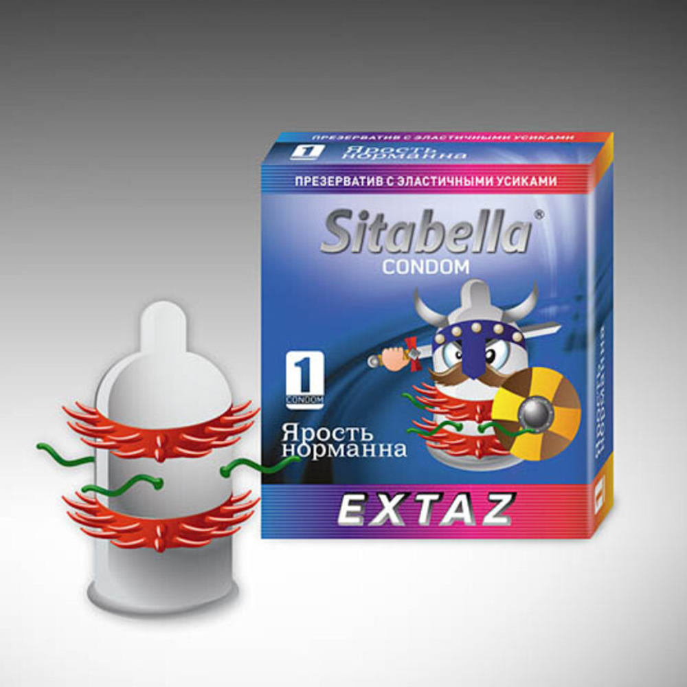 Насадка-презерватив с усиками для дополнительной стимуляции Sitabella Extender "Ярость Нормана" 1 шт. (Цвет: прозрачный, красный, зеленый)