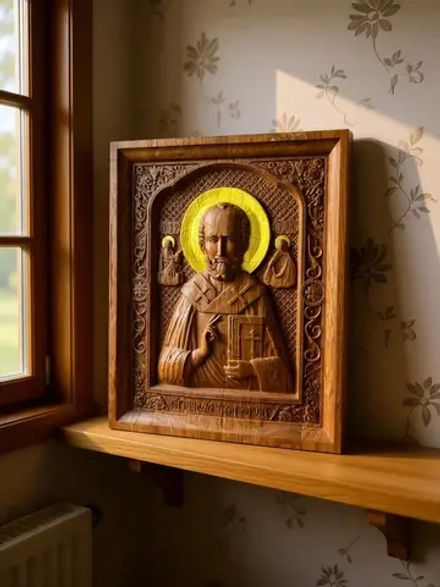 Освященная Икона Николая Чудотворца 31*26см., дуб