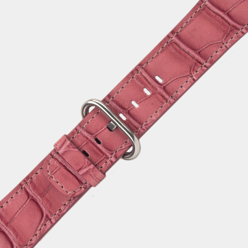 Ремешок для Apple Watch 44/45/46 mm из кожи крокодила, розового цвета