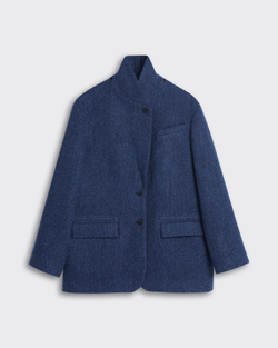 Пальто-жакет из шерсти елочка темно-синий