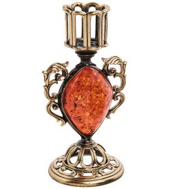 Народные промыслы AM-2950 Подсвечник «Канделябр» (латунь, янтарь)