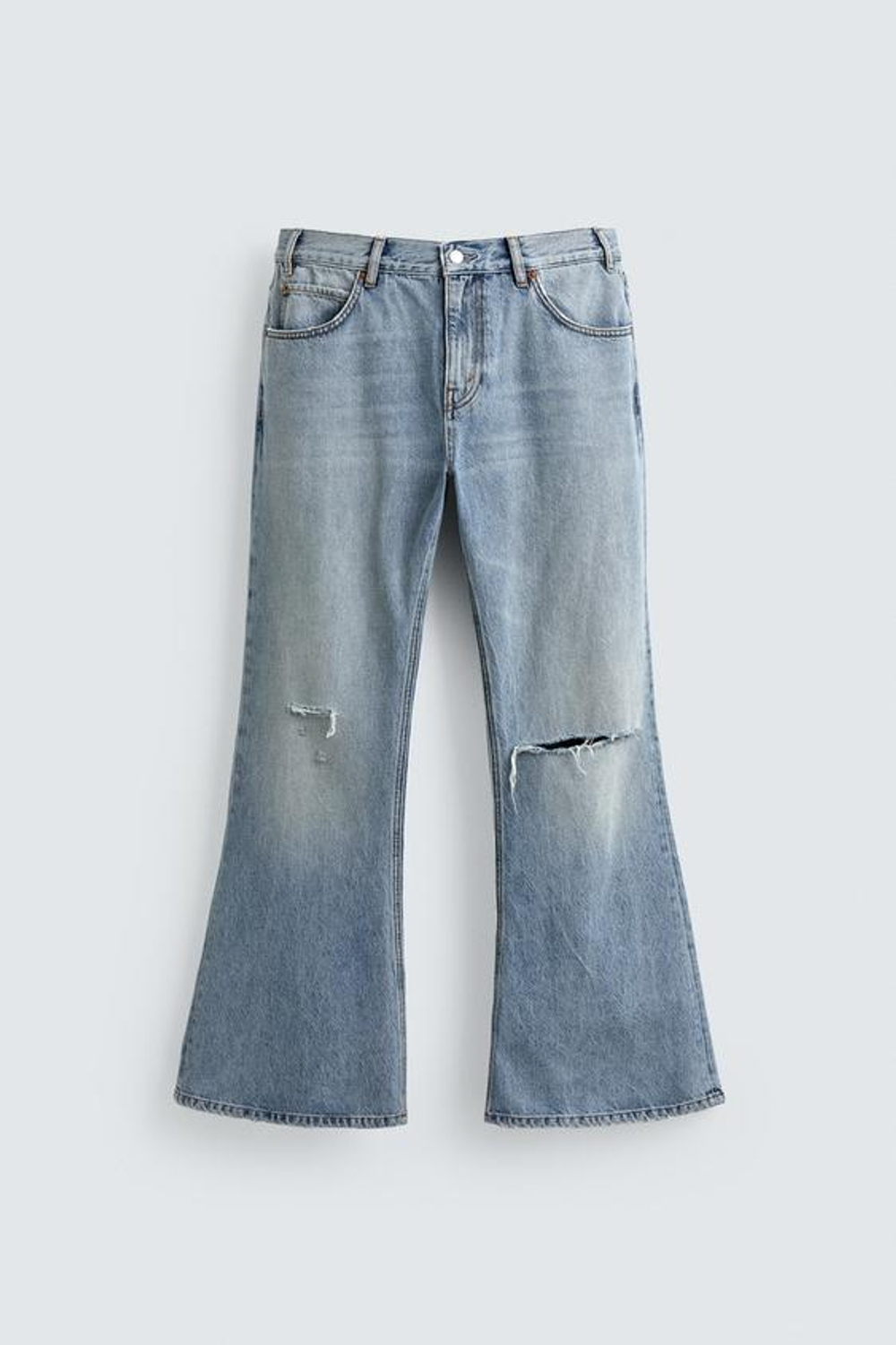ZARA ДЖИНСЫ FLARE FIT С РАЗРЕЗАМИ, ГОЛУБОЙ