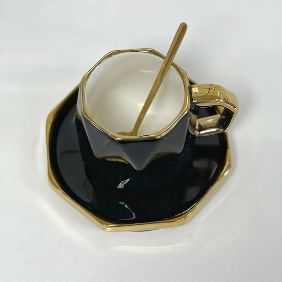 Чайная пара керамическая с ложкой «Принцесса», 2 предмета: чашка 280 мл, блюдце d=14 см, цвет чёрный