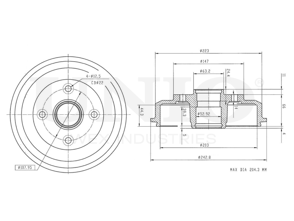 Барабан тормозной задний UNIO BRD-10013