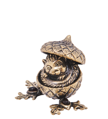 AM-4180 Шкатулка «Ежик в желуде» (латунь, янтарь)