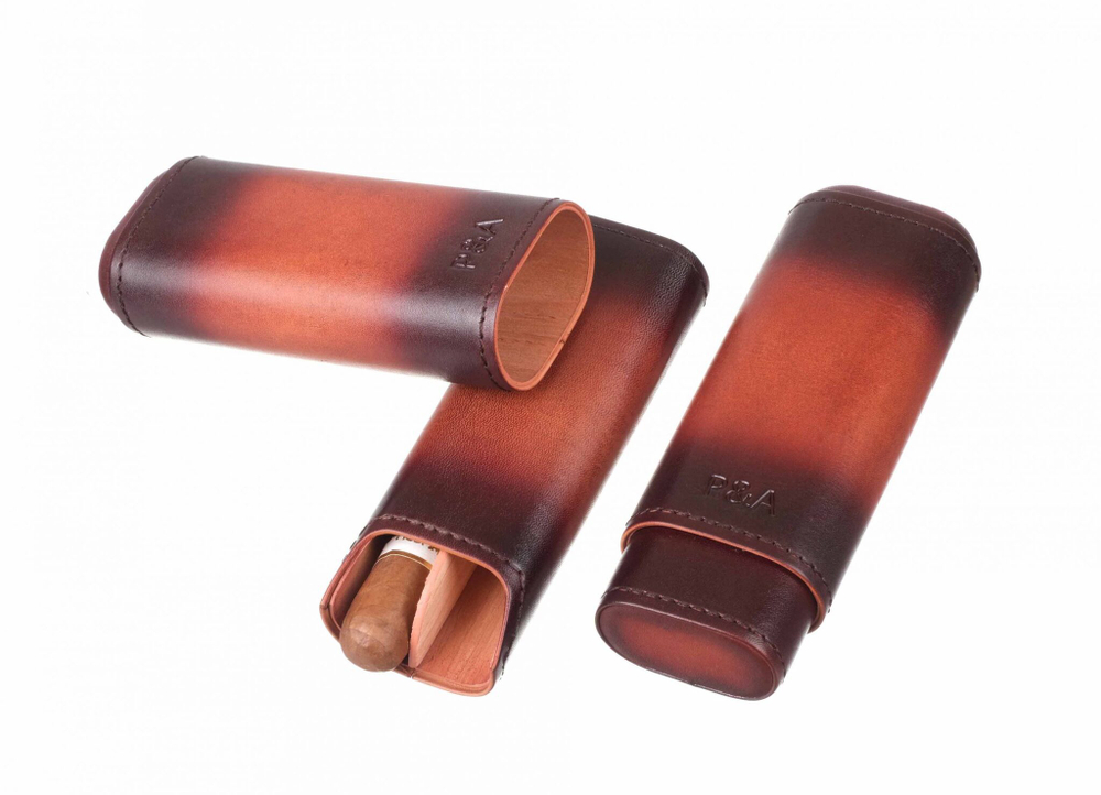 Чехол P&A на 2 сигары Робусто, натуральная кожа и кедр, T1105-Bordo