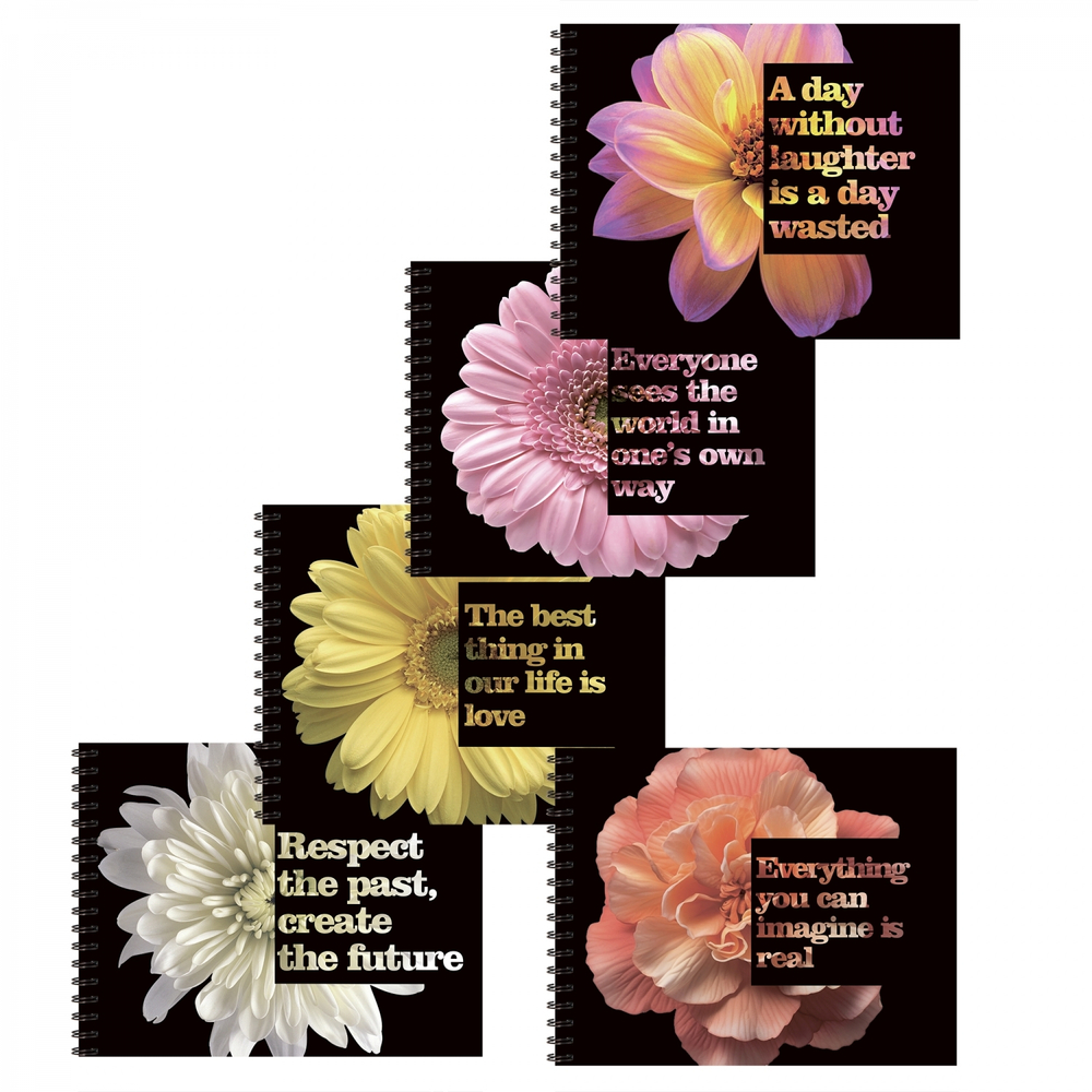 Блокнот А6+, гребень, Alingar, мелованный картон, Soft touch+ выб УФ лак, 48 л., клетка, "Цветы", ассорти