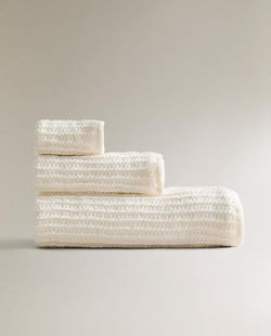 Zara Home - Банное полотенце с вафельной текстурой и гладкой бордюром, белый, 90х150 см