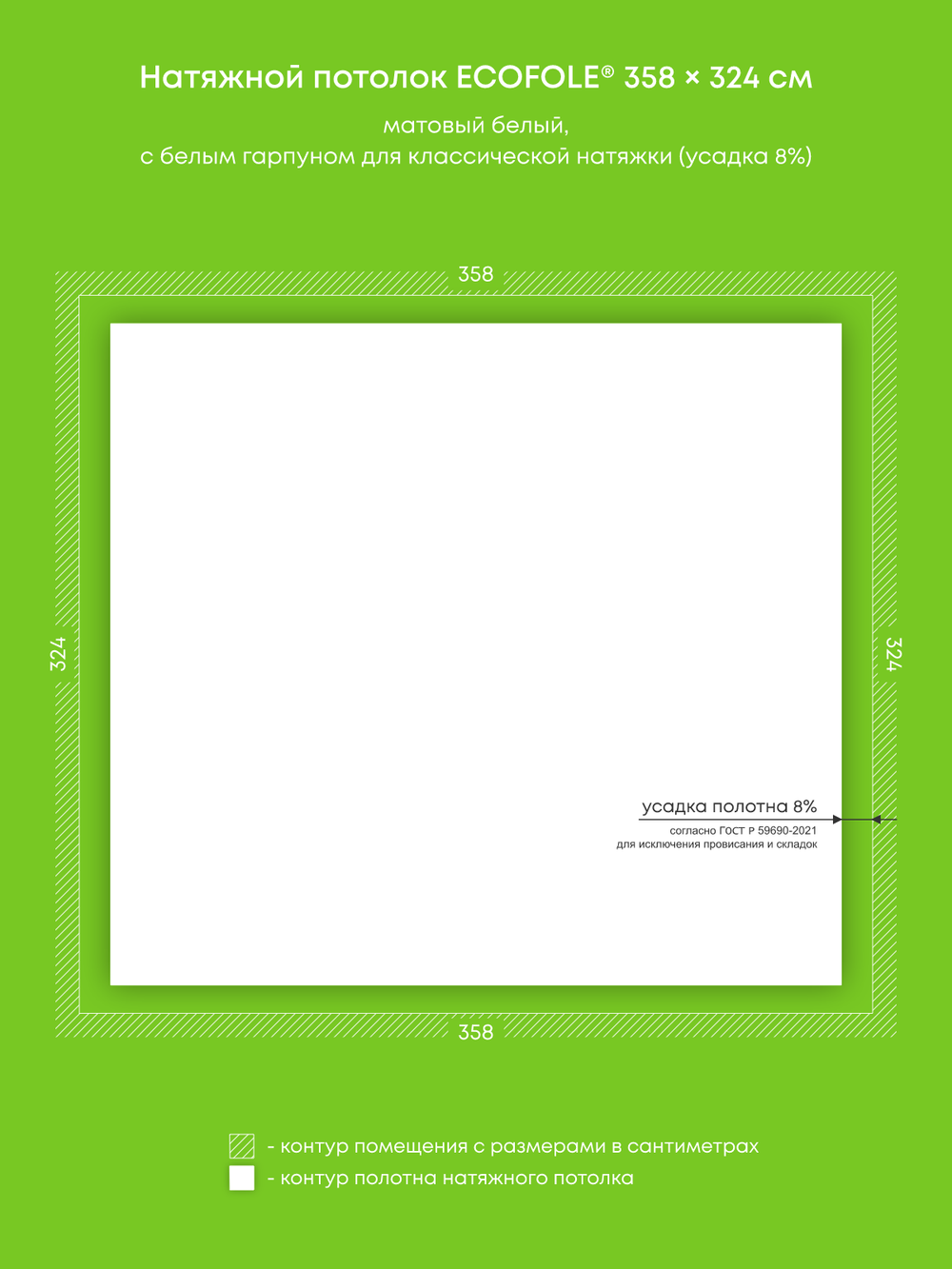 Матовый натяжной потолок 11.6 м2