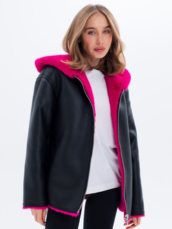 Дубленка короткая зимняя, фуксия, Северина