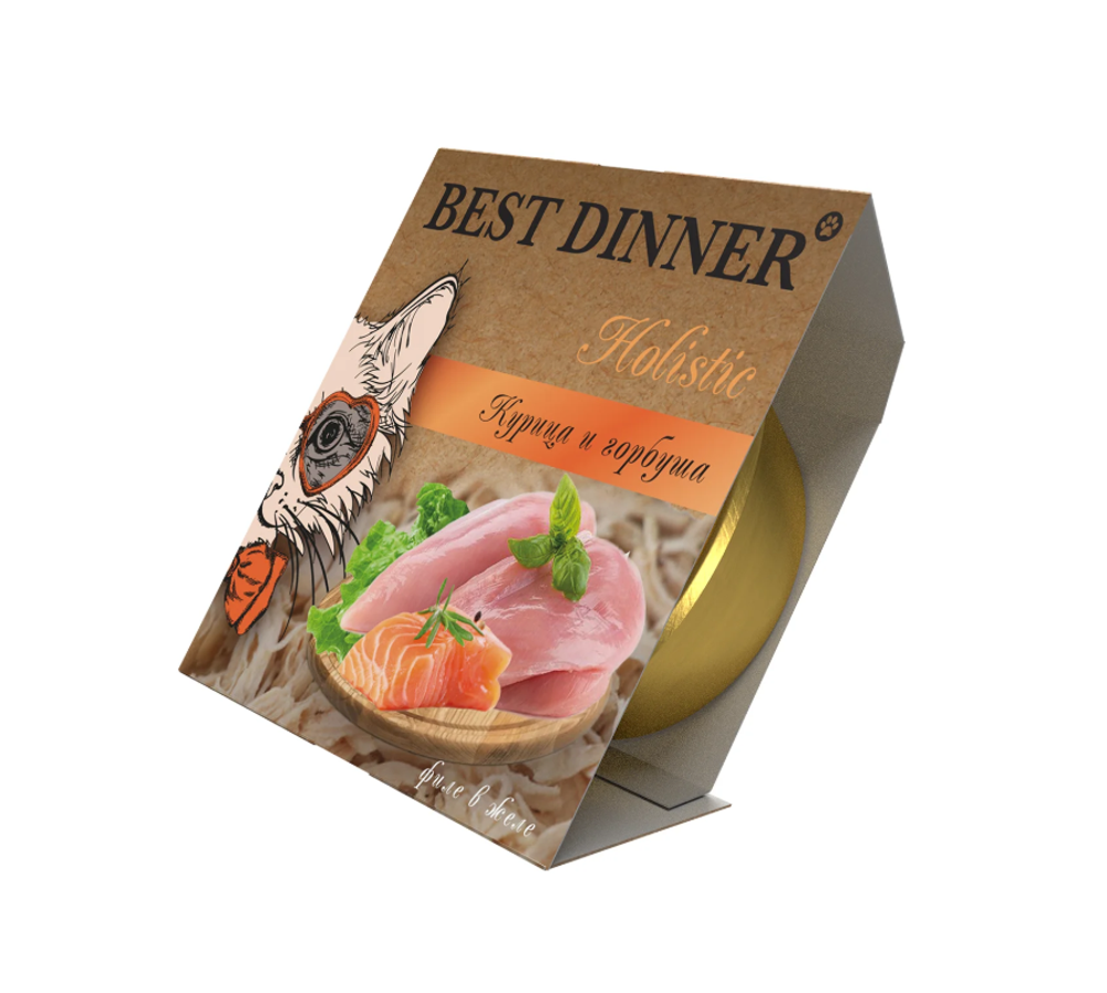 Влажный корм Best Dinner курица и горбуша в желе мясные волокна 75 г