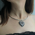 Сердце ажурное на жестком чокере, цвет серебро, Италия