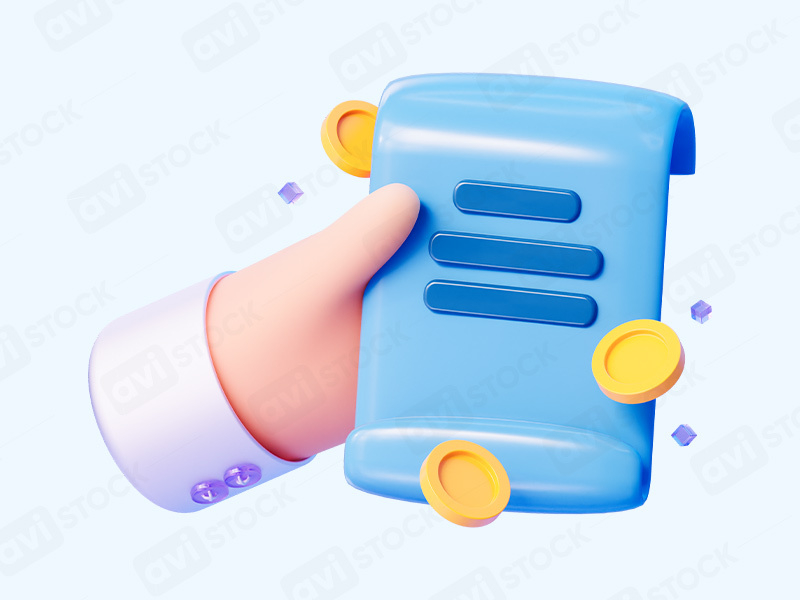 3D Рука держит чек или квитанцию с монетами