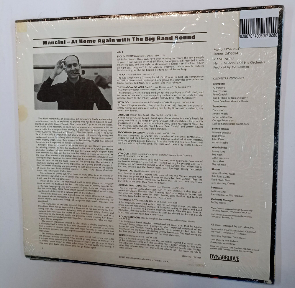 Винтажная виниловая пластинка Henry Mancini And His Orchestra Mancini 67 (The Big Band Sound Of Henry Mancini) (USA 1967)