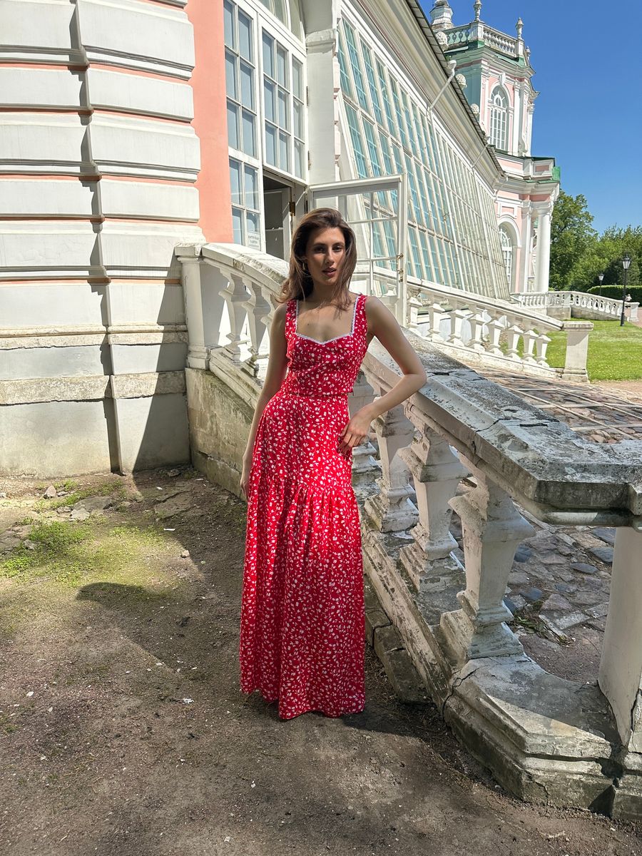 Юбка из софта макси красная в цветок