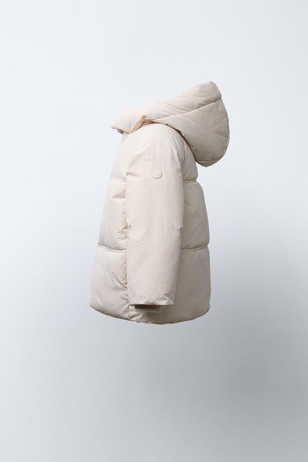 ZARA СТЕГАНАЯ КУРТКА С КАПЮШОНОМ WATER REPELLENT, ЭКРЮ