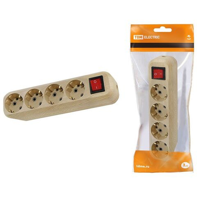 Корпус удлинителя 4 гн, 2 + 3, с/з, 16 А, 250 В, выкл, сосна, TDM, Эко, SQ1806-0052