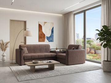 Диван угловой с Баром Неаполь 1,4 - Velutto 23 шоколад/ коричневая накладка