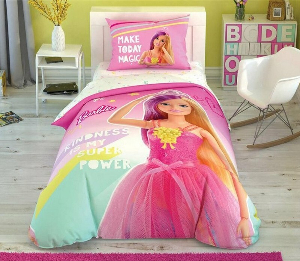 Комплект постельного белья ТАЧ Ранфорс детский "BARBIE KINDNESS" (на резинке)