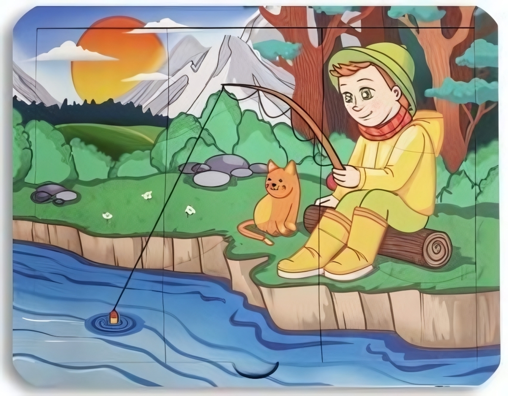 Двухслойный смарт-пазл "Рыболов" дерево