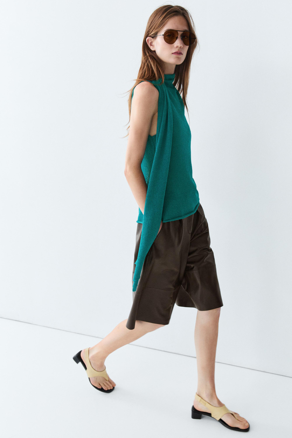 Massimo Dutti Топ с высоким воротником и шарфом, бирюзовый