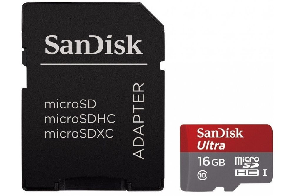 Карта памяти SanDisk microSDHC Ultra Class 10 UHS-I U1 (80/10MB/s) 16GB + ADP