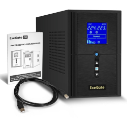 Exegate EX295982RUS ИБП (инвертор, синус, для котла) ExeGate SineTower SN-1500.LCD.AVR.2SH.1C13.USB &lt;1500VA/1200W, чистая синусоида, LCD дисплей, AVR, 2*Schuko+1*C13, USB, линейно-интерактивный, Black