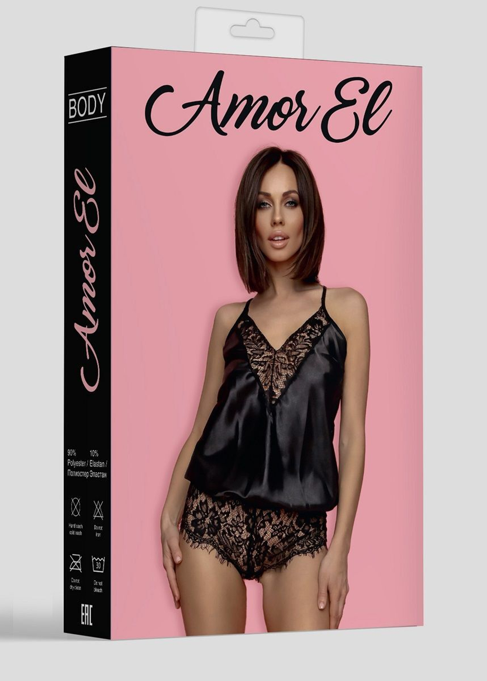 Атласное боди с кружевом (Размер: S-M) (Цвет: черный)