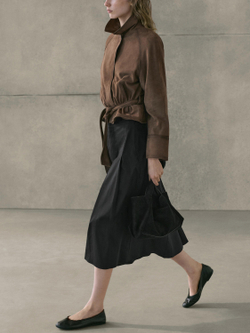 Massimo Dutti Миди-юбка из смесовой хлопковой ткани с плиссировкой, черный