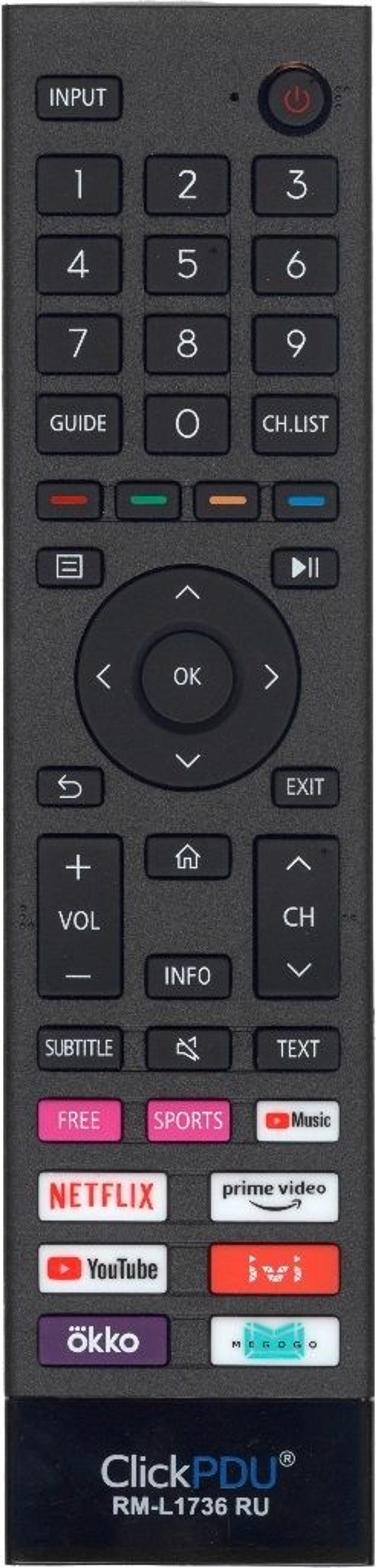 Пульт универсальный ClickPdu RM-L1736 RU для телевизоров HISENSE / DEXP / DNS корпус пульта как Hisense ERF3E80H