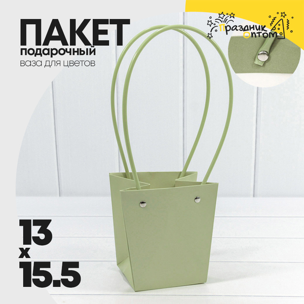 
          Пакет подарочный 15.5х13х9.5см Ваза для цветов (Зеленый)