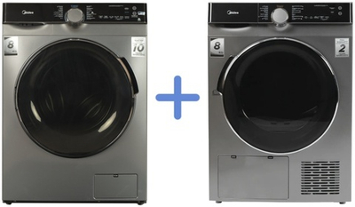 Стиральная машина Midea MFK03W105B/S-C + сушильная машина Midea MDK03H100/S-C серый+Стыковочный комплект для стиральной и сушильной машины