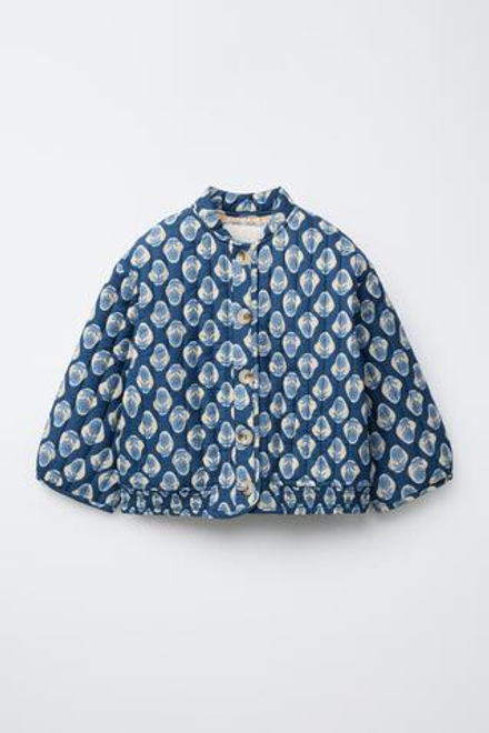 ZARA КУРТКА ИЗ ТКАНИ С ЦВЕТОЧНЫМ ПРИНТОМ, СИНИЙ